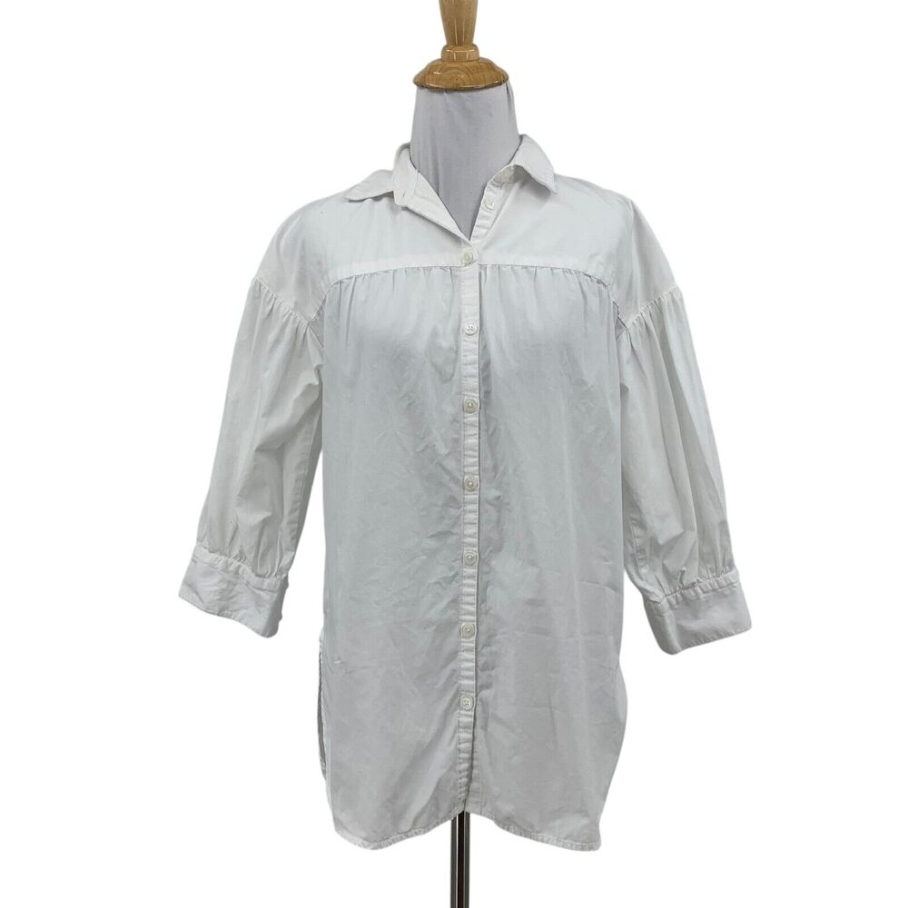 Maeve Womens XS Extra Small White Button Front Half Sleeve Poplin Shirttail